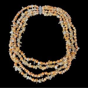 Ross Simons Multi Strand Torsade Baroque Gold Pearl Citrine Beaded Necklace 20"